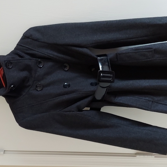 Guess Lightly Worn Ladies Size Medium Wool Coat Black/Grey Belted - Picture 2 of 13